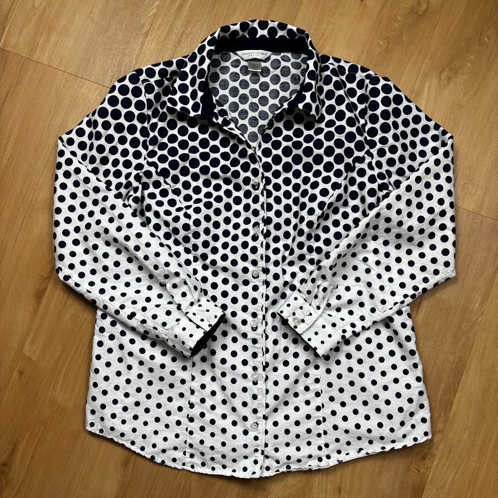 Christopher & Banks Black and White Polka Dot Button Down Shirt‎